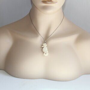 Bone Carve Seahorse Pendant on 18 KGP Chain.  Gorgeous Detailed Carved Seahorse